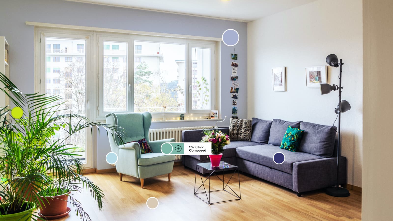 Apartment living room with large windows