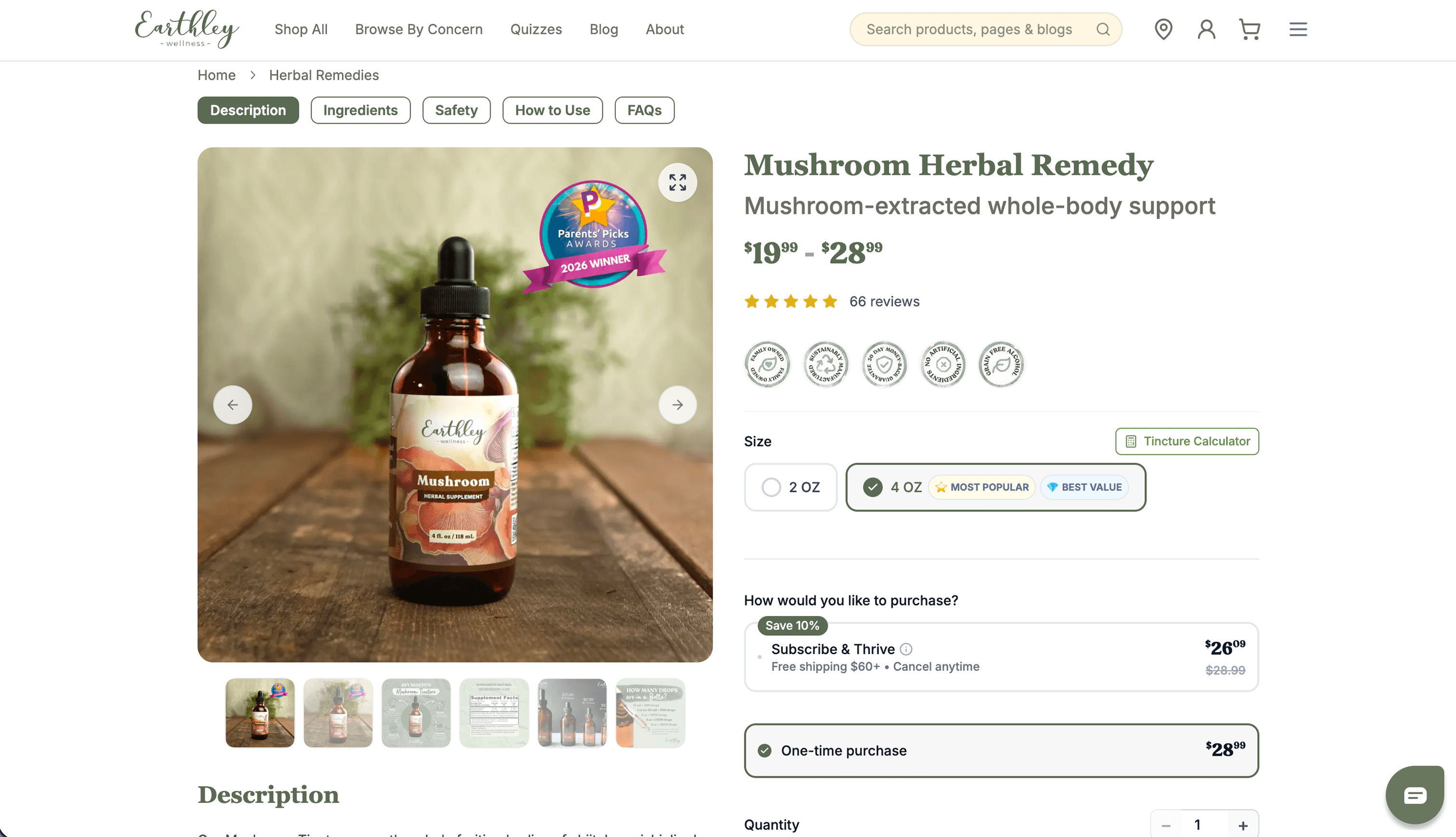 Image of an Earthley Wellness product landing page for a sinus remedy