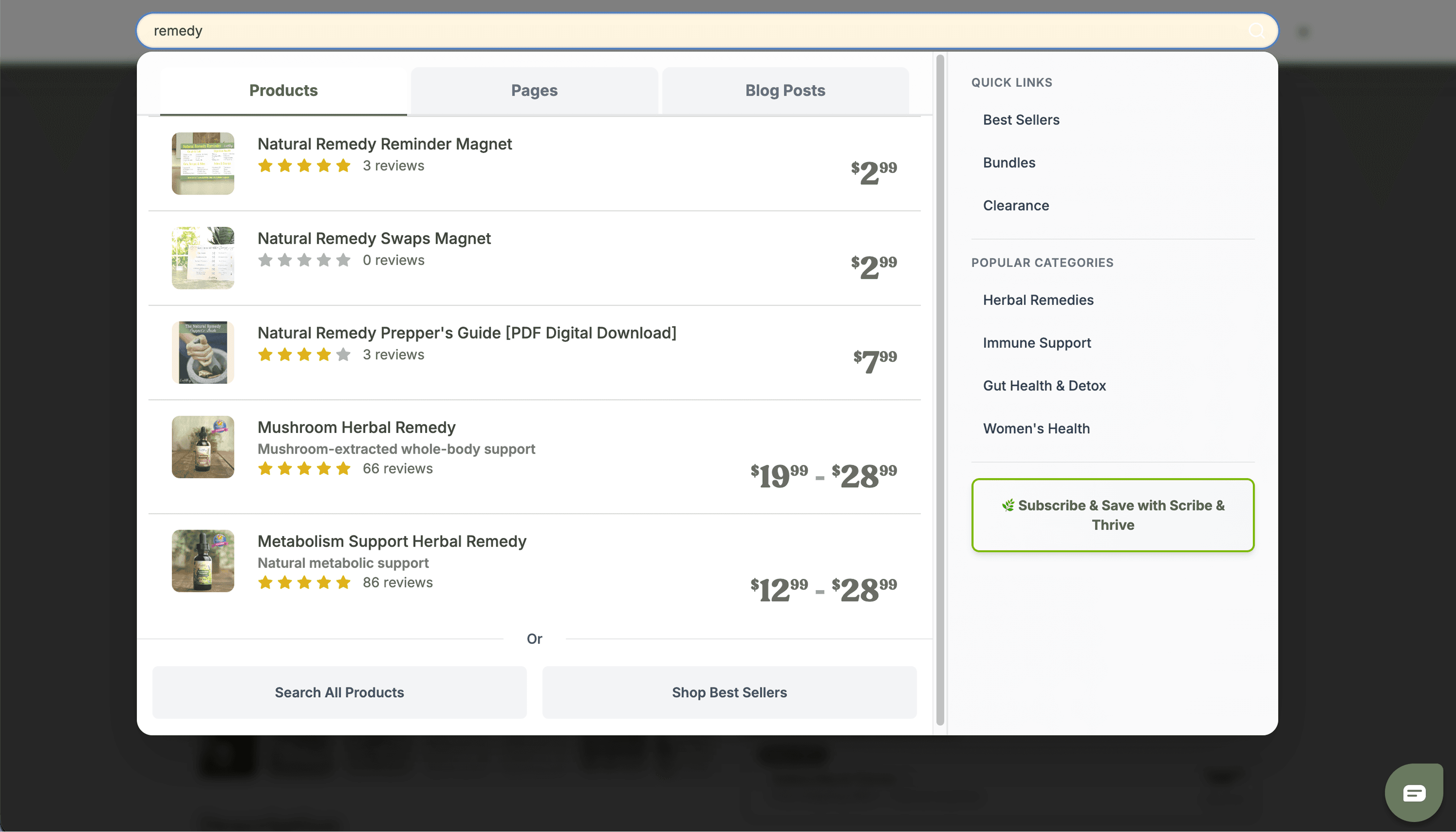 Image of Earthley Wellness search results for a remedy