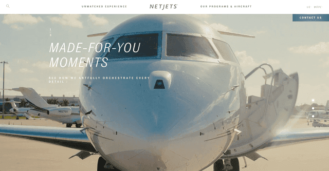 front page of netjets website